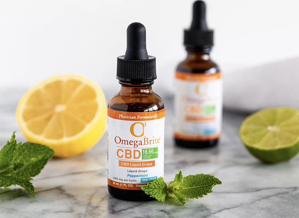 OmegaBrite CBD oil tinctures with lemon, lime, and mint